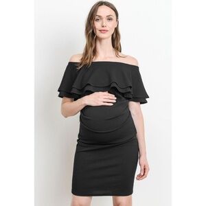 Off Shoulder Double Ruffle Maternity Dress